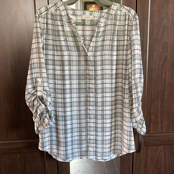 LOFT Tops - Sheer Plaid Tunic Top